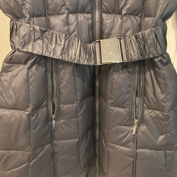 Laundry By Shelli Segal Puffer Down Black Sz XS Belted Coat Jacket Hood Quilted - Picture 8 of 13
